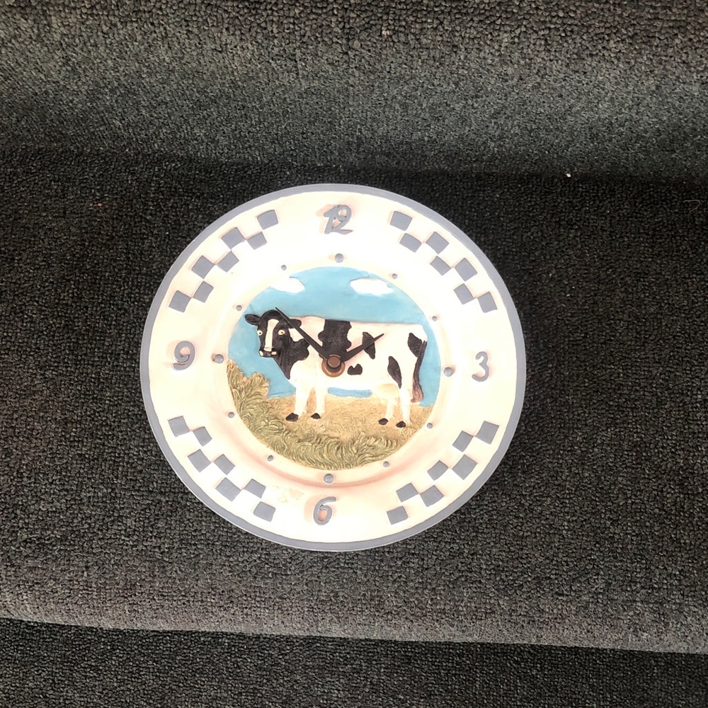 Decorative Cow Wall Clock in White and Blue